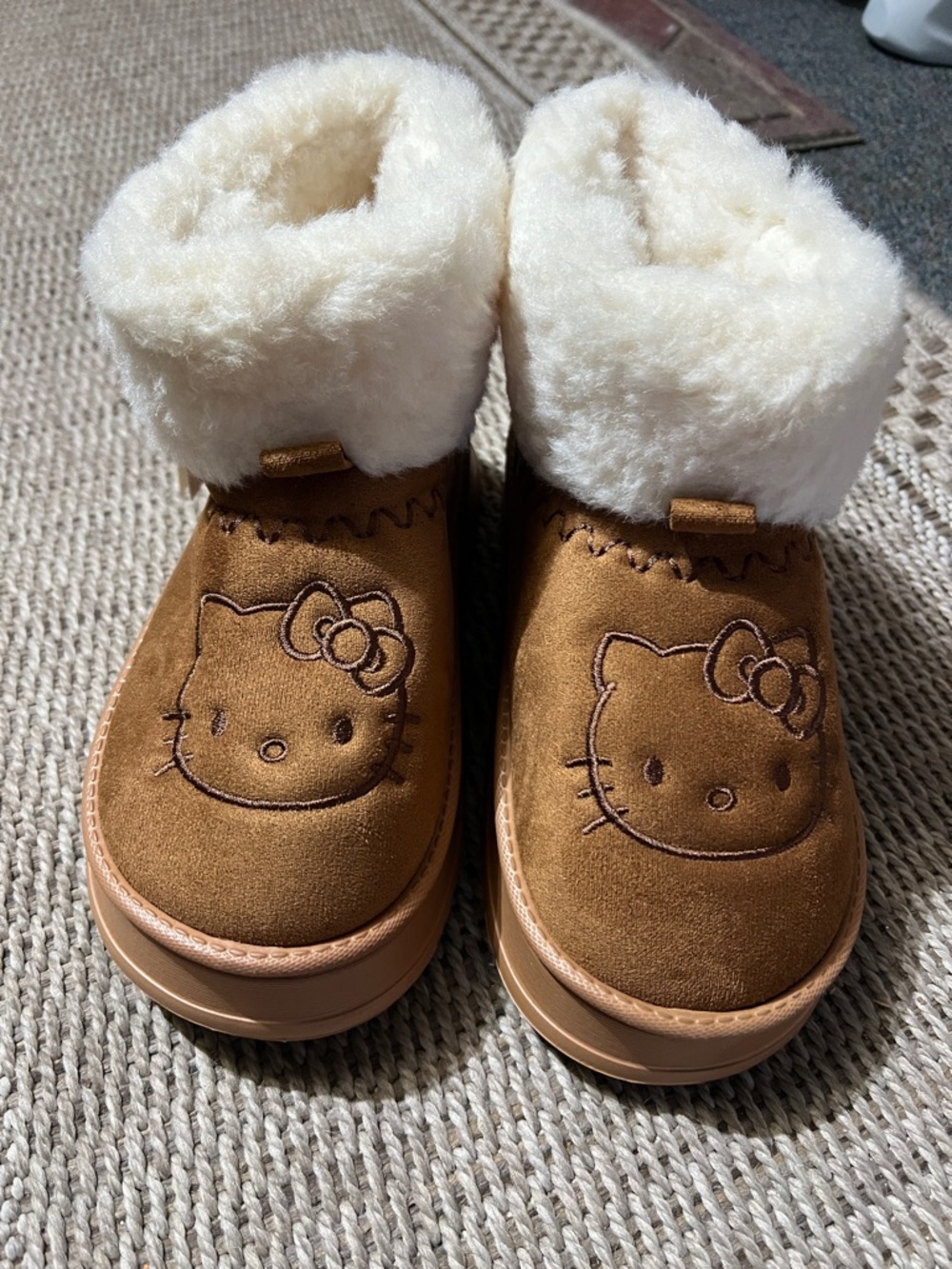 Hello Kitty inspired Brown and Cream Cozy Suede Bootie Slippers
